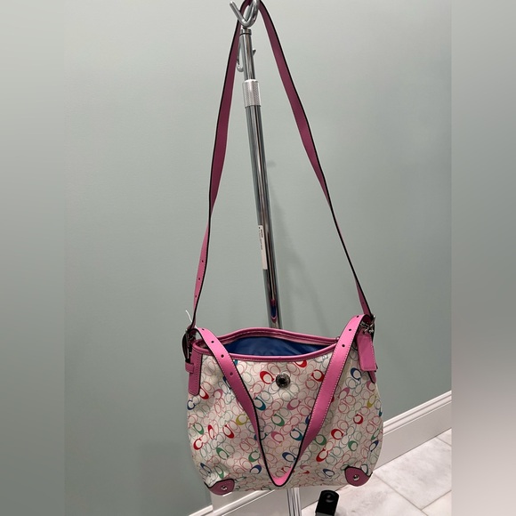 Coach Heritage Chelsea Signature shoulder bag with pink leather trim F16481 NWOT - Picture 11 of 16